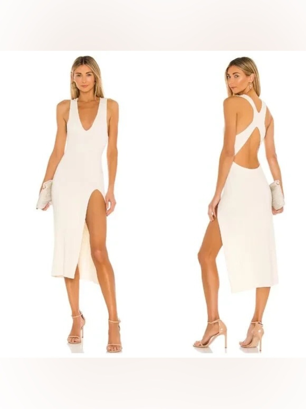 Michael Costello x Revolve Variegated Rib Knit Ivory Midi Dress